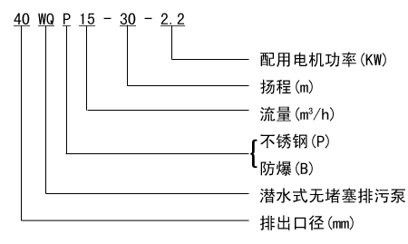 WQP不銹鋼排污泵型號示意圖